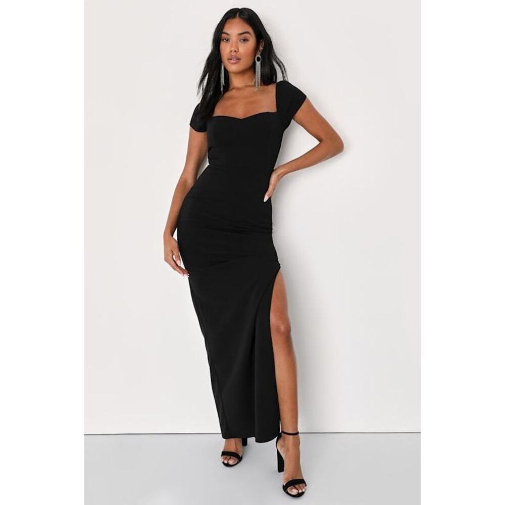 Lulus Essential Invitee Black Cap Sleeve Column Maxi Dress - Size S